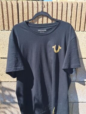 True Religion Black Short-Sleeve Tee with Gold Horseshoe Accent